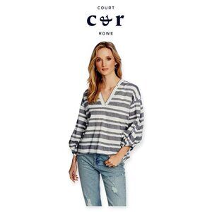 COURT & ROWE Blue Striped Cotton Spandex Blouse Medium Half Sleeve Spring Top